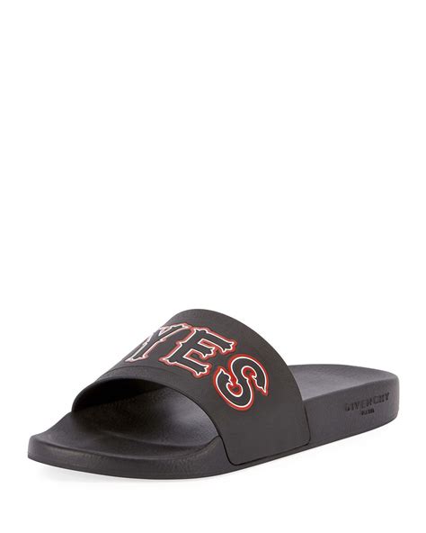 givenchy real eyes pool slide sandal black red|Givenchy Real Eyes Pool Slide Sandal, Black/Red .